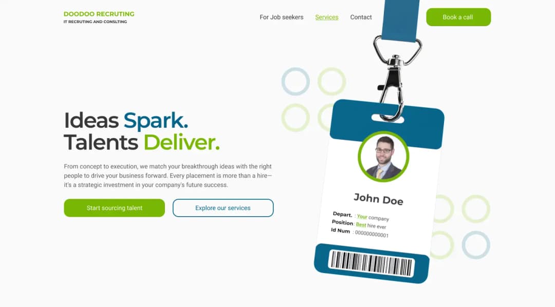 Hero section of site designed and developed for recruitment agency