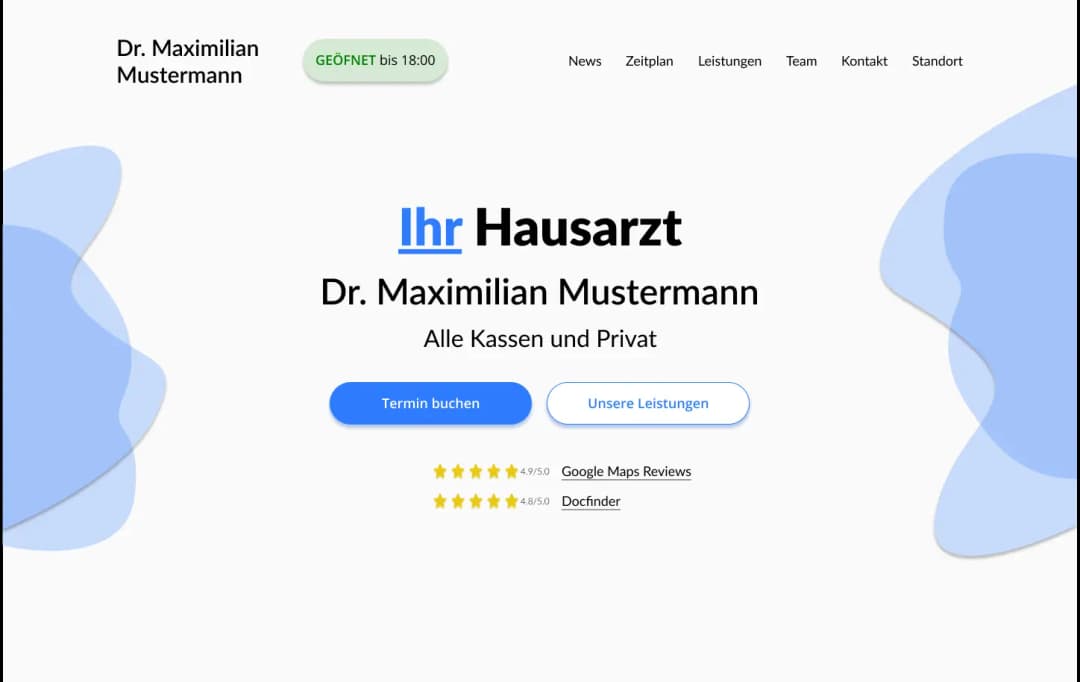 Herobereich der Webseite einer Arztpraxis.
